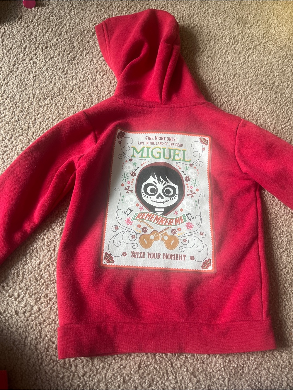 Kids Miguel Red Hooded Sweatshirt with Graphic Back